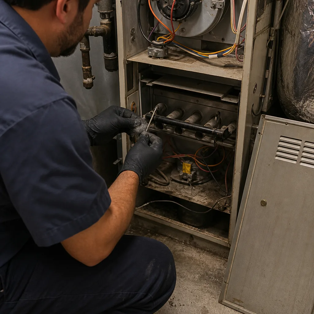 HVAC technician performing professional furnace repair and maintenance